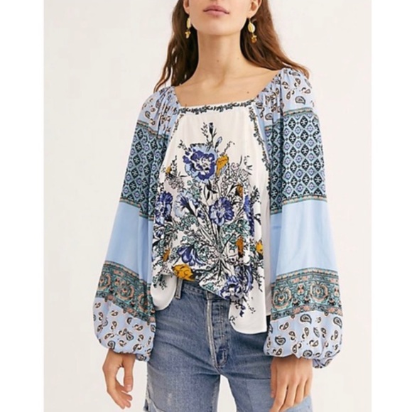 Free People Tops - Free People Positano Floral Printed Off the Shoulder Blouse Size M